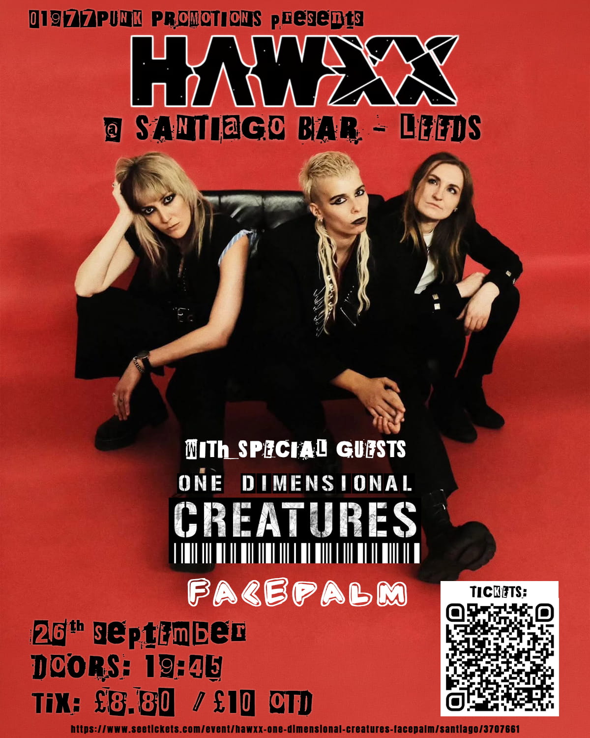 Rock the Foundry presents - Hawxx, One Dimensional Creatures, & Facepalm at Santiago Bar in Leeds on 26th September 2026