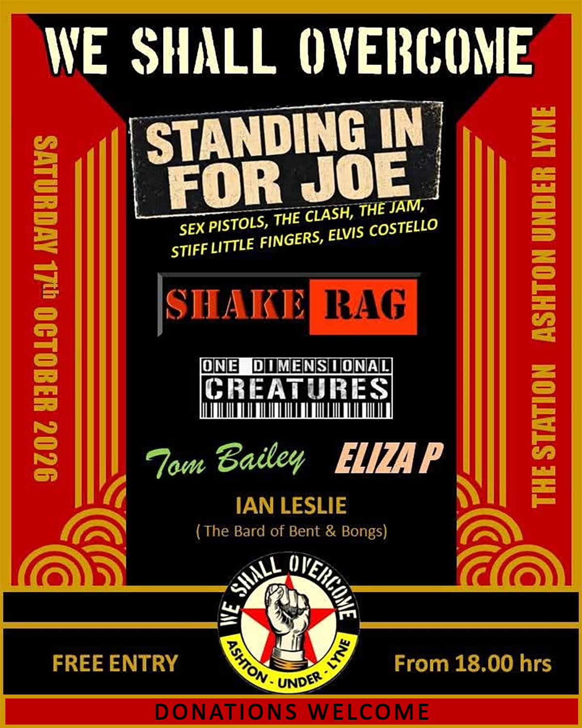One Dimensional Creatures Play at The Station Pun in Ashton for We Shall Overcome on 17th Oct 2026, doors at 6pm - Poster