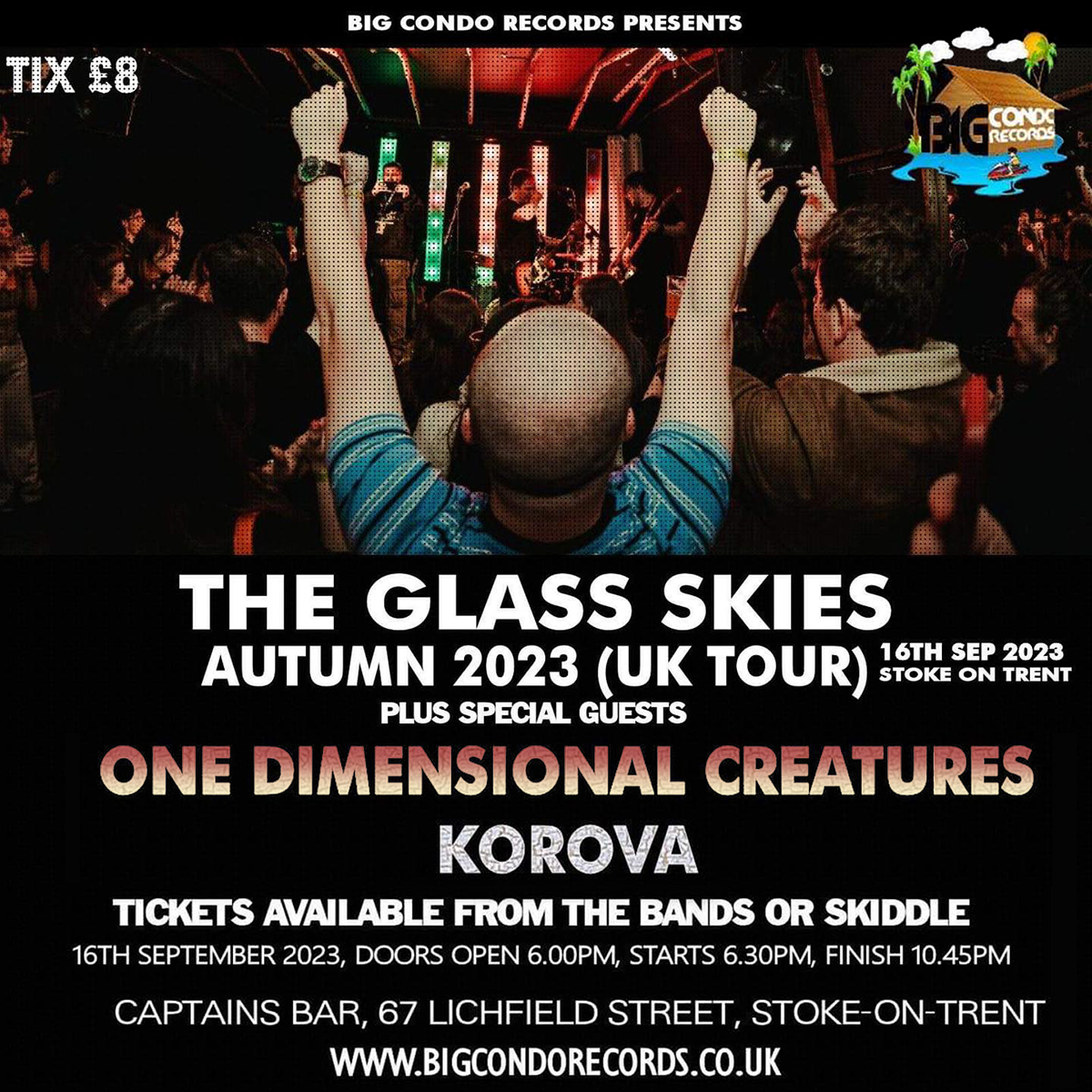 One Dimensional Creatures support The Glass Skies 16th Sept 2023 Poster