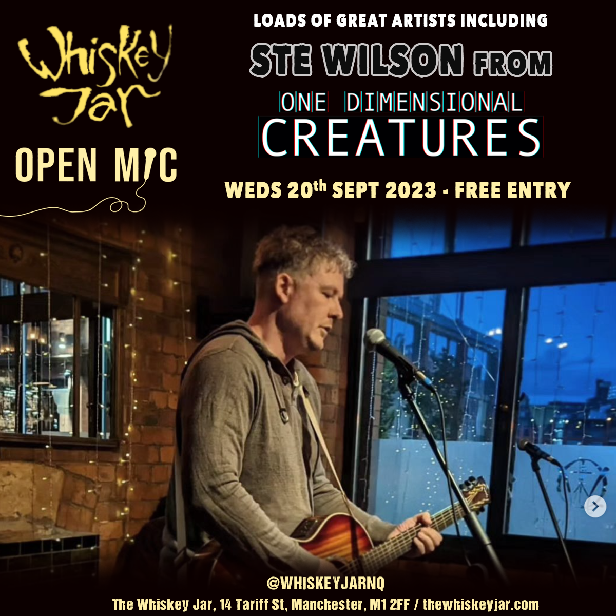 Ste from One Dimes Playing at The Whiskey Jar Manchester Flyer 20 September 2023