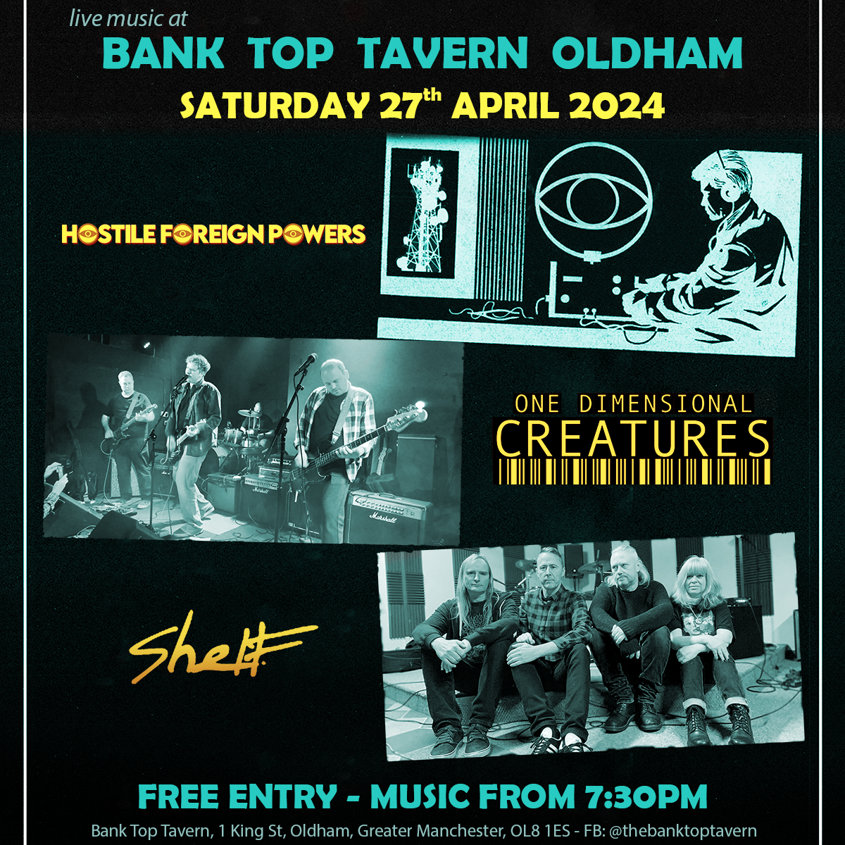 One Dimensional Creatures play Bank Top Tavern 27th April 2024 Poster