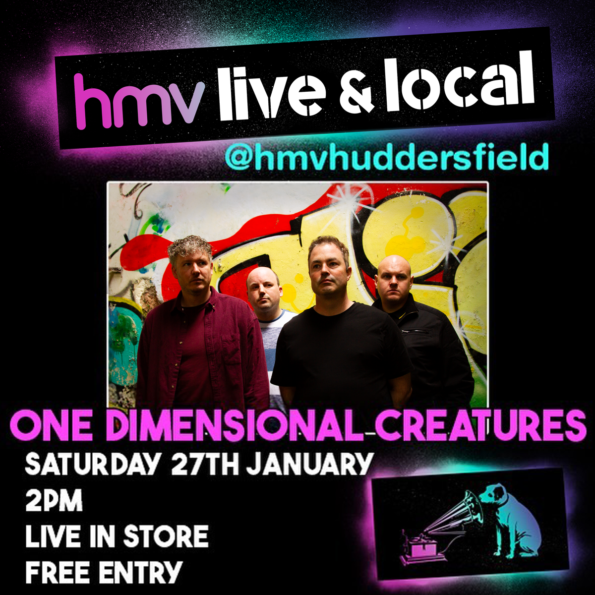 One Dimensional Creatures play HMV Huddersfield 27th Jan 2024 Poster