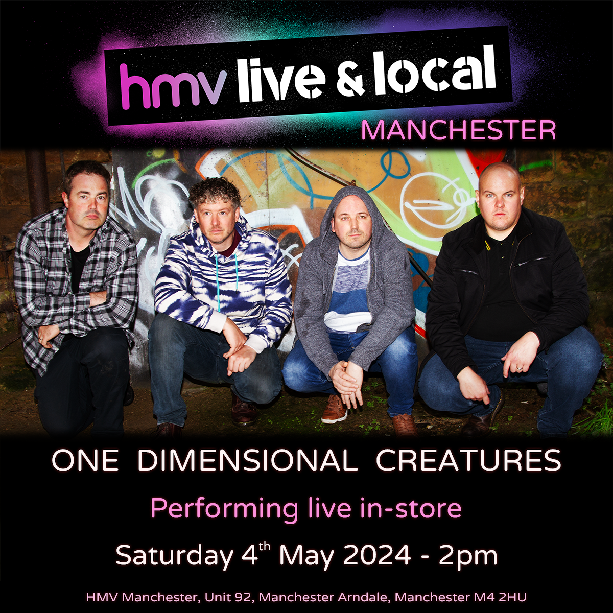 One Dimensional Creatures play in-store at HMV Manchester 27th April 2024 Poster